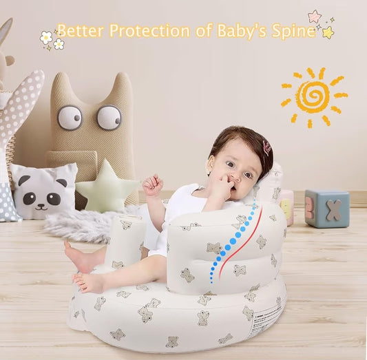 Inflatable Baby Sofa Seat – Portable Infant Sitting Chair with Back Support and Cute Bear Print Design