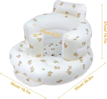 Inflatable Baby Sofa Seat – Portable Infant Sitting Chair with Back Support and Cute Bear Print Design