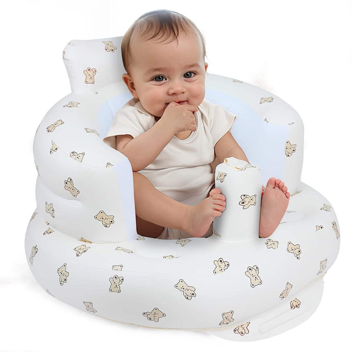Inflatable Baby Sofa Seat – Portable Infant Sitting Chair with Back Support and Cute Bear Print Design